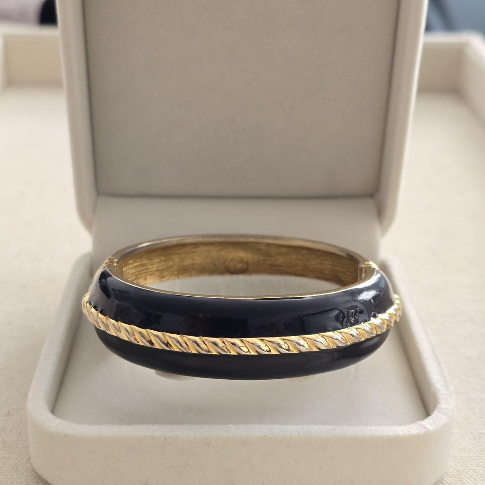 Vintage Saint John Navy Blue & Gold Enamel Bangle w/Rope‎ Detail Signed Bracelet - Picture 3 of 11